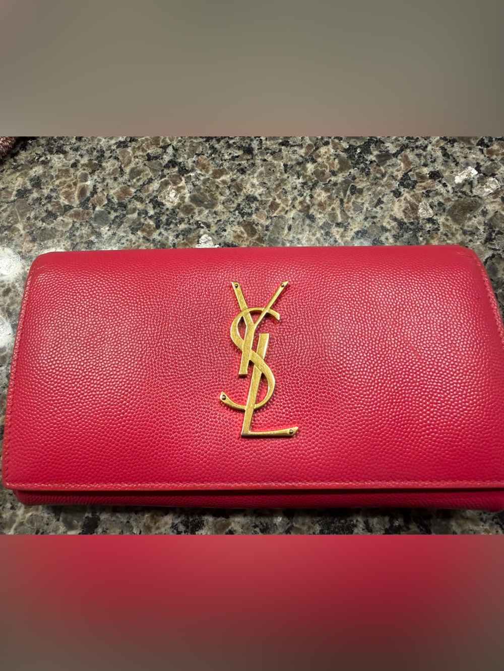 Saint Laurent Pink Pebbled Leather wallet with Gold YSL Logo, Authentic with COA